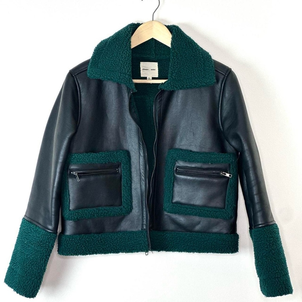 UO Silence + Noise Opia Vegan Sherpa Leather Jacket |Size Small